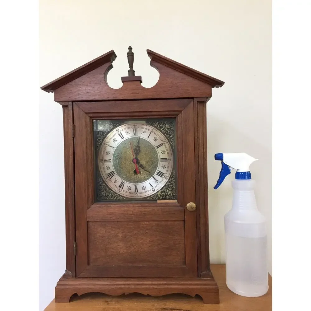 Vtg 1965 Handmade Hardwood Brass Mantel Shelf Clock Wind-Up Colonial Style 20